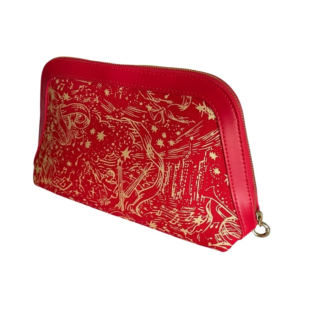 Carolina Herrera Red & Gold Cosmetic Bag Makeup Pouch Zip Travel Case